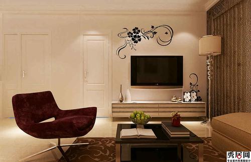 楼房室内影视墙装修效果图 小户型客厅电视背景墙布置装饰图片-秀居网